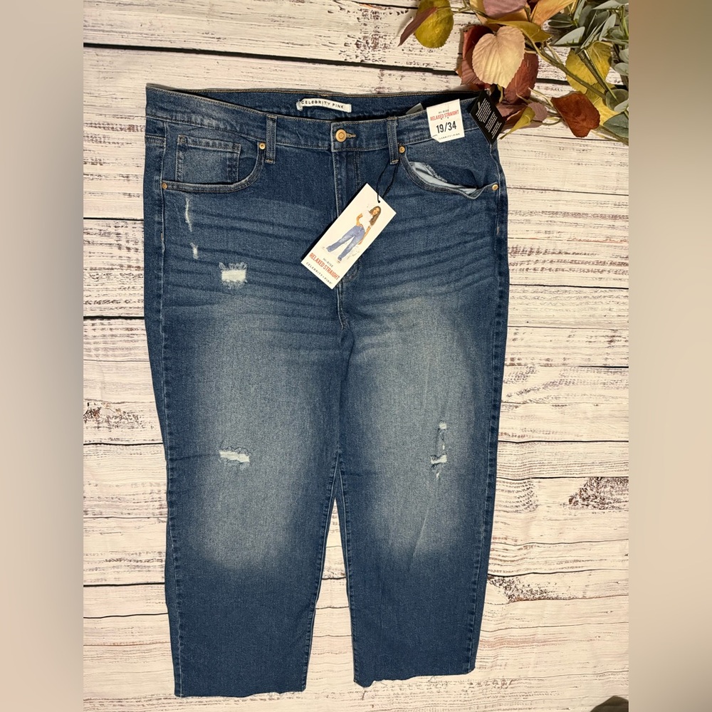 NWT | Celebrity Pink Distressed Blue Straight Leg Jeans | 34